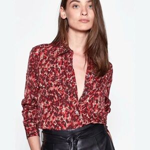 Equipment Red Leopard Print Silk Button Down Shirt Blouse NWT Small